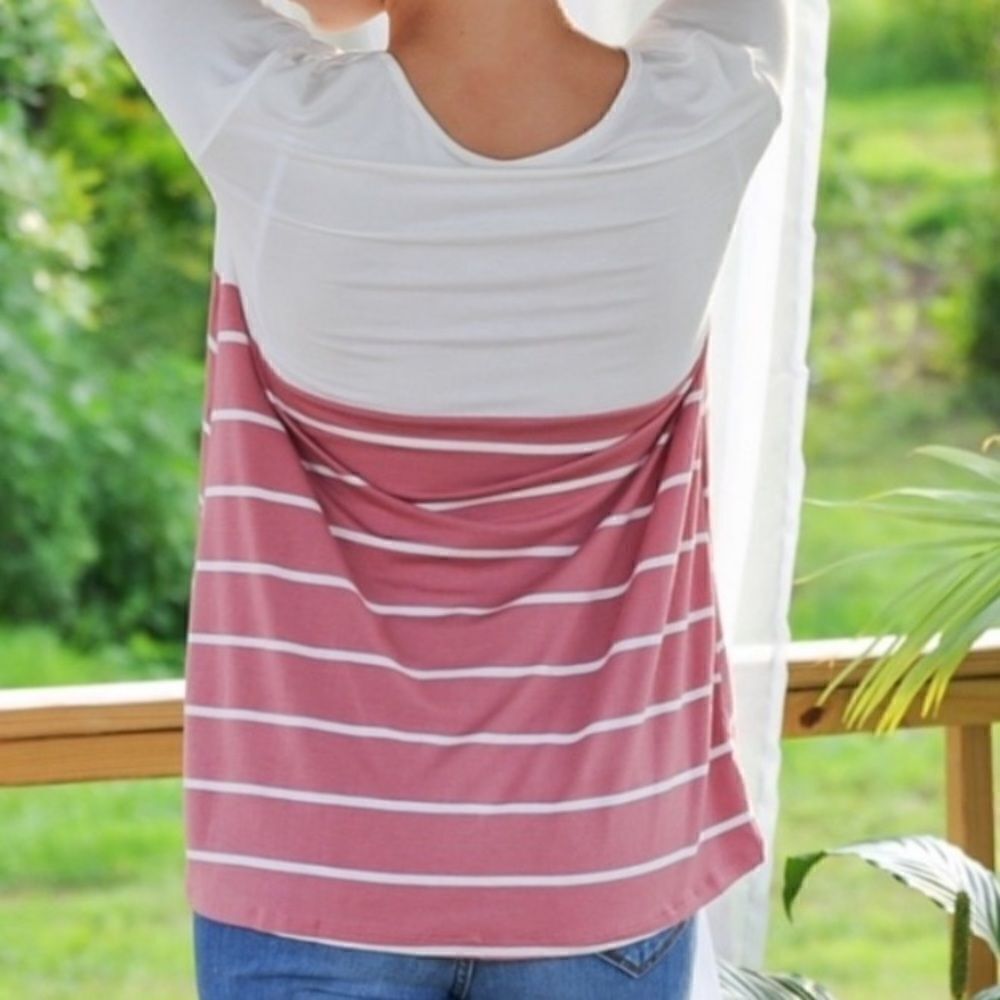 Pink & White Striped Color Block Twist Front Top - Picture 9 of 16